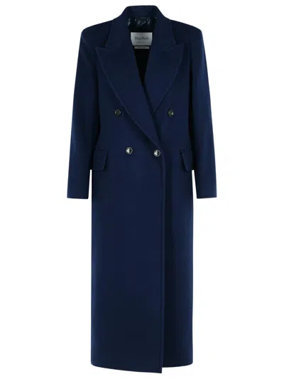 Max Mara Albania Blue Virgin Wool Blend Coat In Midnight Blu