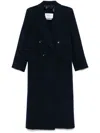 Max Mara Long Wool Cashmere Coat With Notched Lapels In Blue