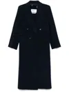 Max Mara Long Wool Cashmere Coat With Notched Lapels In Blue