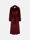 Max Mara Long Alpaca And Wool Coat With Belt In Burgundy
