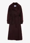Max Mara Long Notched Lapel Coat With Side Pockets In Burgundy