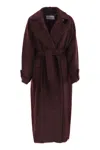 Max Mara Long Notched Lapel Coat With Side Pockets In Burgundy