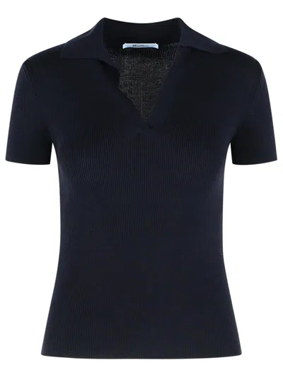 Max Mara Albero Dark Blue Virgin Wool Polo Shirt In Black
