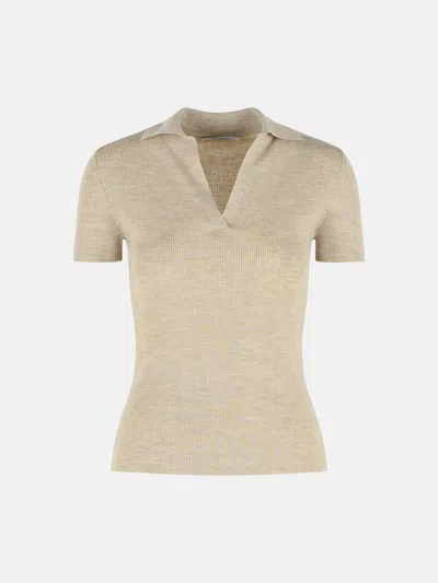 Max Mara 'albero' Ivory Virgin Wool Polo Shirt In Brown