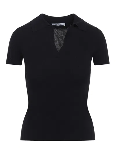 Max Mara Albero Knit Ribbed Polo In Blue