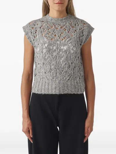 Max Mara Albero Pointelle-knit Vest In Gray