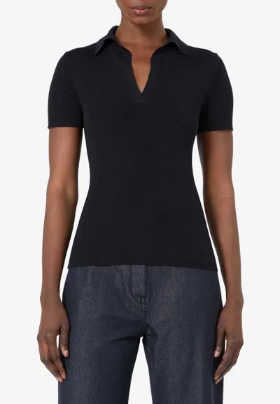 Max Mara Albero Rib Knit Polo T-shirt In Black