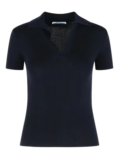 Max Mara Albero Dark Blue Virgin Wool Polo Shirt In Black