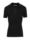 Max Mara Albero Ribbed Short Sleeve Wool Polo Knitwear Black In Black