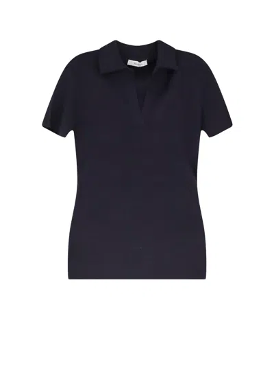 Max Mara Albero Dark Blue Virgin Wool Polo Shirt In Black