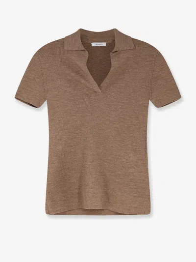 Max Mara Albero Virgin Wool Polo Shirt In Brown