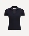 Max Mara Navy Blue Virgin Wool Albero Knit Ribbed Polo In Blue