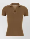 Max Mara Mxmalbero Short-sleeved Ribbed Polo Shirt In Brown