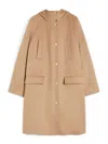 Max Mara Long Wool Broadcloth Parka In Brown