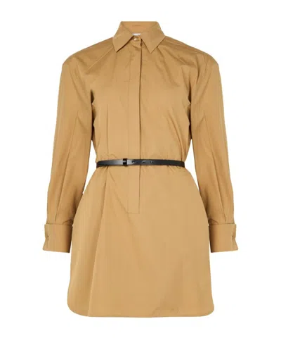 Max Mara Alcade Cotton Poplin Shirt Dress With Leather Belt In Brown