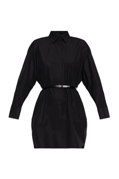 Max Mara Alcade Cotton Poplin Shirt Dress With Leather Belt In Black