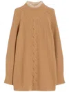 Max Mara Alcazar Cable Knit High Neck Sweater In Brown