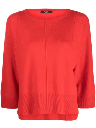 Max Mara Alce Boat-neck Cashmere Top In 红色