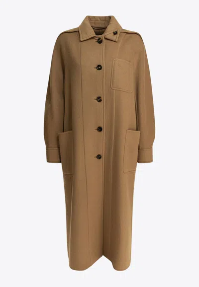 Max Mara Aldo Single-breasted Wool Long Coat In Brown
