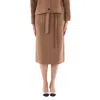 Max Mara Alec Belted Wool Skirt In Brown