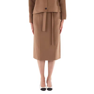 Max Mara Alec Belted Wool Skirt In Brown