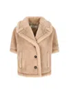 Max Mara Faux Fur Coat Short Sleeves Pockets In Sand