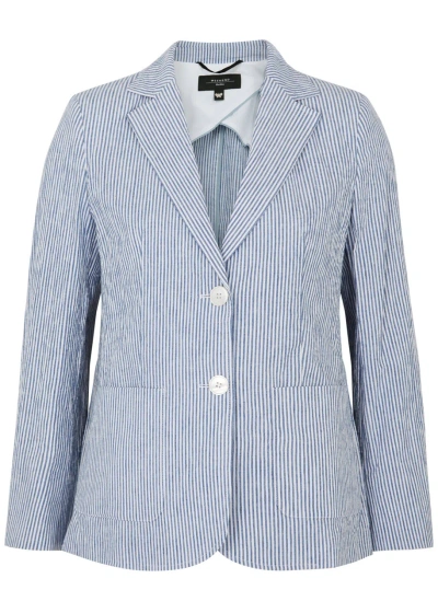 Max Mara Aletta Striped Seersucker Blazer In Blue And White