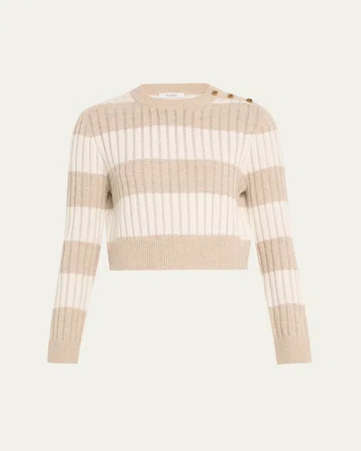 Max Mara Alfeo Ribbed Wool Cashmere Cropped Sweater In White