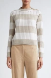 Max Mara Alfeo Stripe Rib Wool & Cashmere Crop Sweater In White