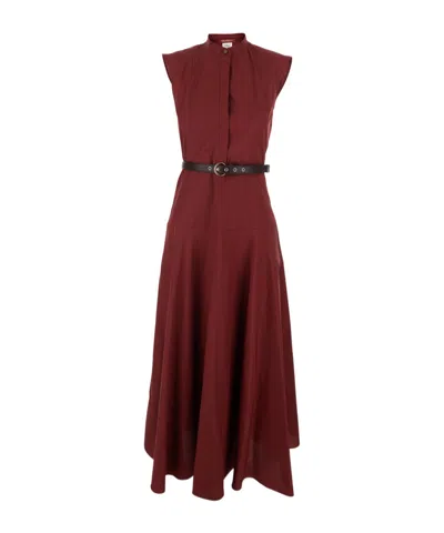 Max Mara A-line Belted Maxi Dress In Burgundy