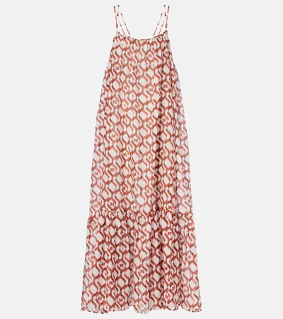 Max Mara Alisso Printed Cotton And Silk Midi Dress In Red