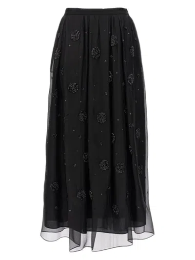 Max Mara All-over Embellished Long Skirt In Black