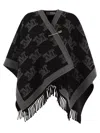 Max Mara Frine Poncho In Black Jacquard Virgin Wool In Black