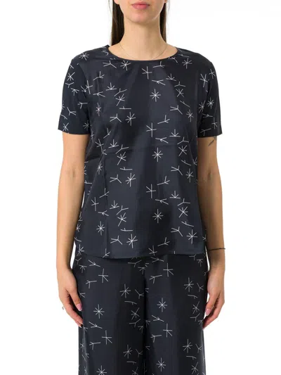 Max Mara All-over Patterned Crewneck Blouse In Blue