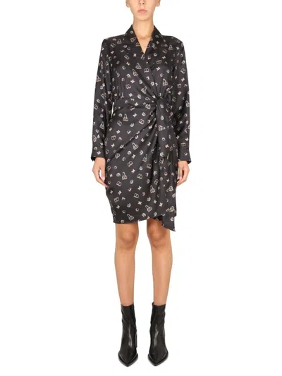 MAX MARA ALLOVER PATTERNED LONGSLEEVED DRESS