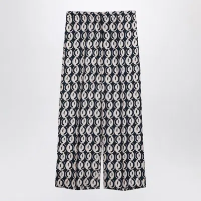 Max Mara Printed Silk Trousers In Navy