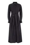 Max Mara Go Belted Waist Midi Dress With Long Sleeves In Night Blue