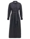 Max Mara Go Belted Waist Midi Dress With Long Sleeves In Blue
