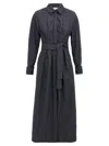 Max Mara Go Belted Waist Midi Dress With Long Sleeves In Blue