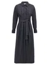 Max Mara Go Belted Waist Midi Dress With Long Sleeves In Blue
