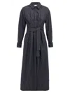 Max Mara Go Belted Waist Midi Dress With Long Sleeves In Midnight Blu