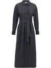 Max Mara Go Belted Waist Midi Dress With Long Sleeves In Blue