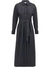 Max Mara Go Belted Waist Midi Dress With Long Sleeves In Blue