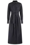 Max Mara Go Belted Waist Midi Dress With Long Sleeves In Midnight Blu