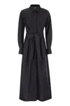 Max Mara Go Belted Waist Midi Dress With Long Sleeves In Night Blue