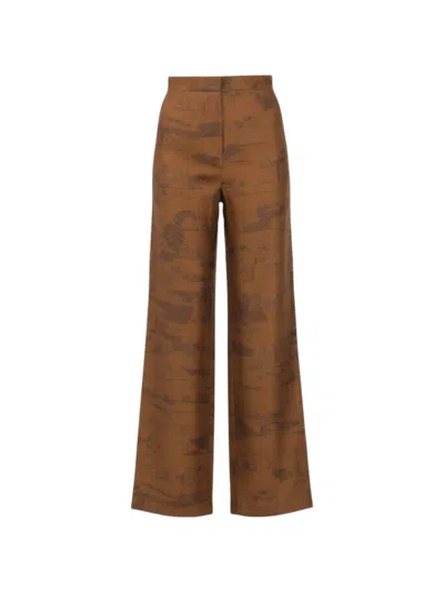 Max Mara All-over Print Silk Trousers In Brown