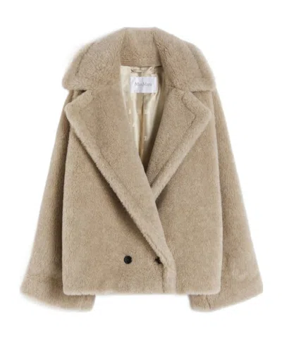Max Mara Teddy Bear Icon Coat Short Sand In Alpaca And Wool In Multi