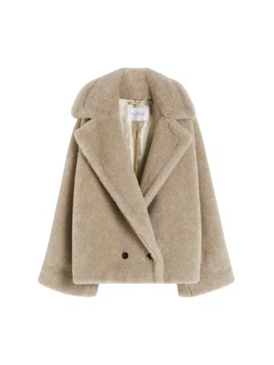 MAX MARA ALPACA AND CASHMERE TEDDY COAT - SAND