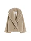 Max Mara Double-breasted Teddy Coat In Neutral