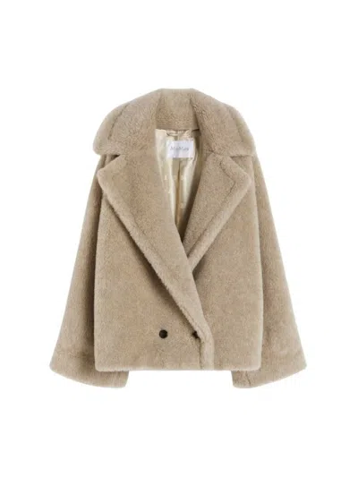 MAX MARA ALPACA AND CASHMERE TEDDY COAT - SAND